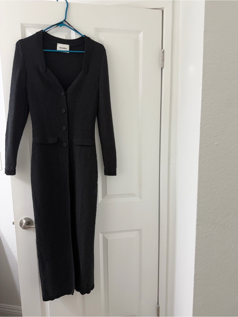Nanushka Black Long Button-Front Knit Maxi Dress